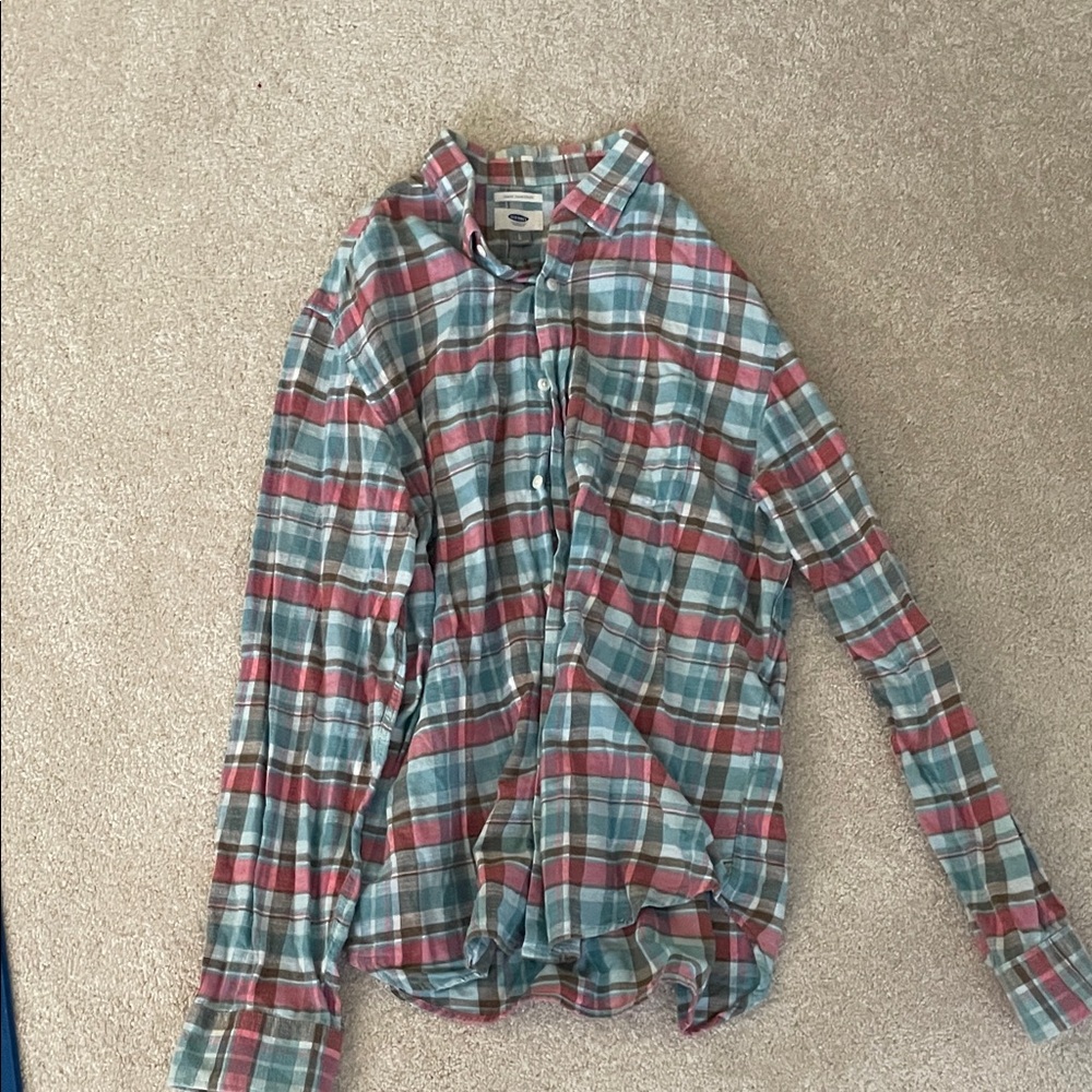 Old Navy Men's Plaid Casual Button Down Shirt - Red, Blue, Gray